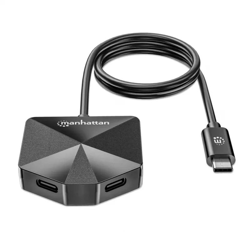 Manhattan USB-C & USB-A kombinētais centrmezgls, 4 porti (2x USB-A, 2x USB-C), 5 Gbps, leņķveida forma, barošana caur USB