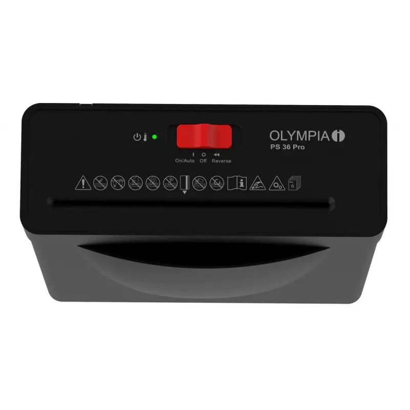 Papīra smalcinātājs Olympia PS 36 Pro — Strīpu griešana, 8 L grozs, 72 dB, Melns