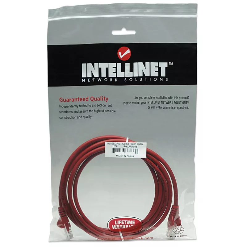 Intellinet tīkla vads, Cat5e, 7,5 m, sarkans, CCA, U/UTP, PVC, RJ45, apzeltīti kontakti, bezķēdes, ar aizsargvāciņu, mūža garantija