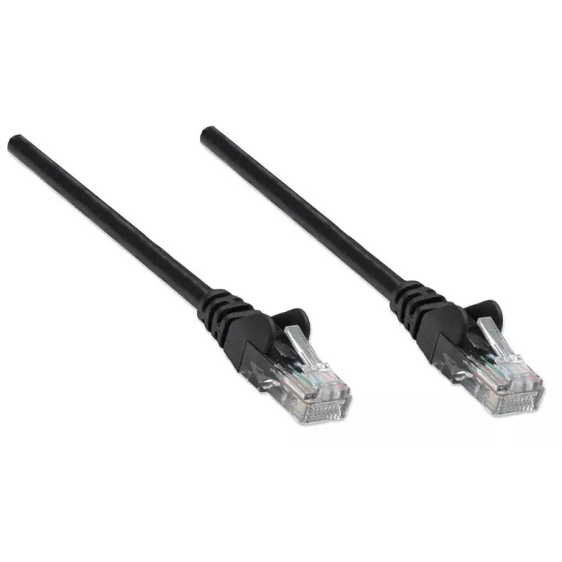 Intellinet tīkla vads, Cat5e, 7,5m, Melns, CCA, U/UTP, PVC, RJ45, apzeltīti kontakti, aizsargvāciņš, mūža garantija