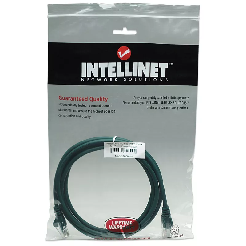 Intellinet tīkla savienojuma kabelis, Cat5e, 7,5 m, zaļš, CCA, U/UTP, PVC, RJ45, apzeltīti kontakti, bez aizķeršanās, ar aizsargvāciņu, mūža garantija