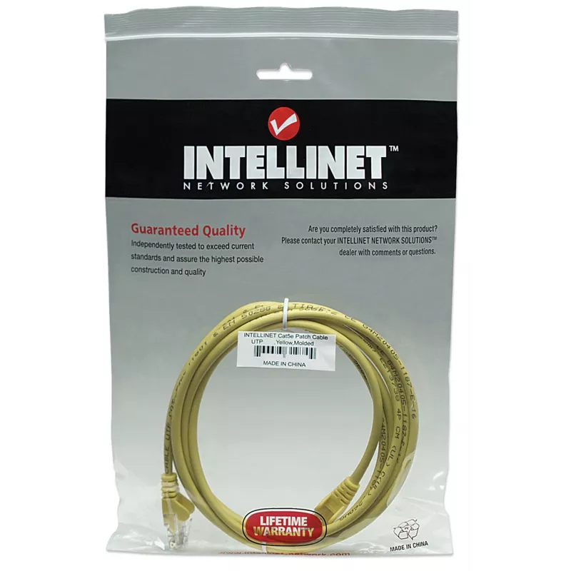 Intellinet tīkla vads, Cat5e, 7.5m, Dzeltens, CCA, U/UTP, PVC, RJ45, apzeltīti kontakti, Snagless, Booted, Mūža garantija