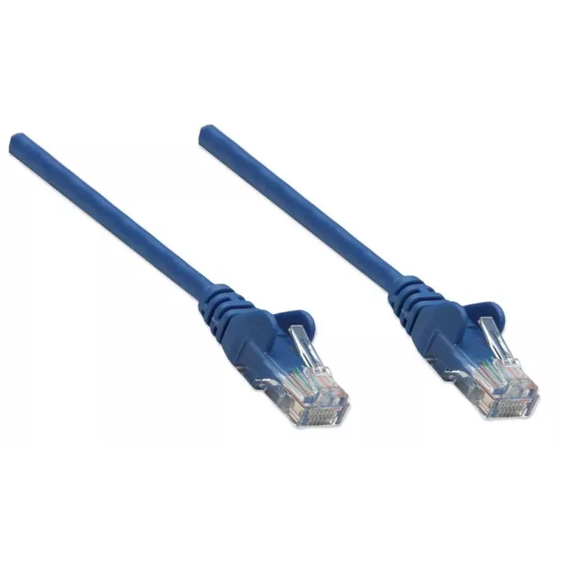Intellinet tīkla savienojuma kabelis, Cat5e, 7,5 m, zils, CCA, U/UTP, PVC, RJ45, apzeltīti kontakti, aizsargvāciņš, booted, mūža garantija