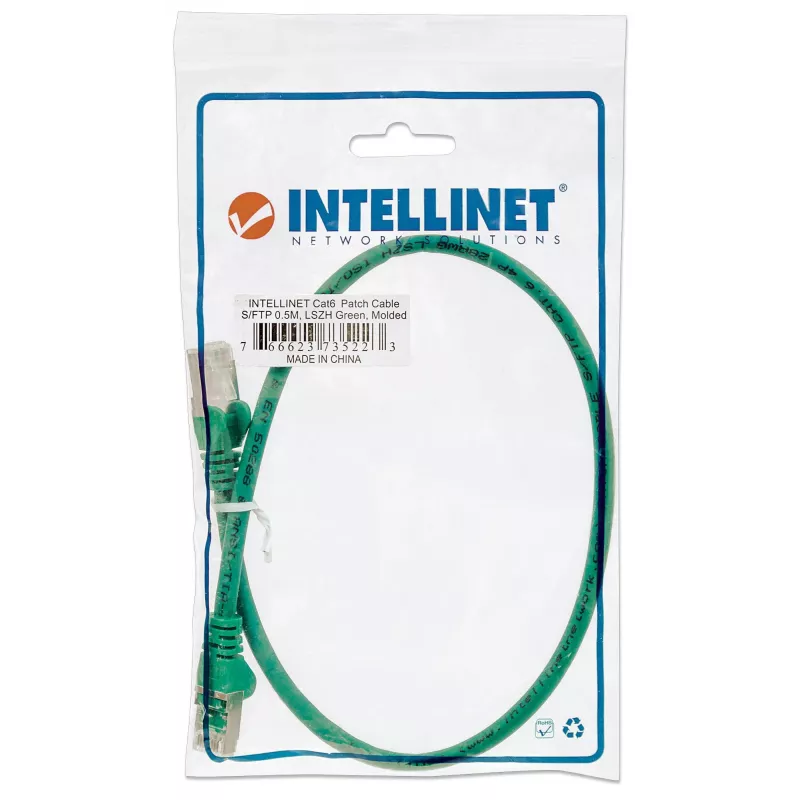Intellinet tīkla savienotājkabelis Cat5e, 3m, Zaļš, CCA, SF/UTP, PVC, RJ45, zeltīti kontakti, bez aizķeršanās, ar aizsargvāciņu, mūža garantija