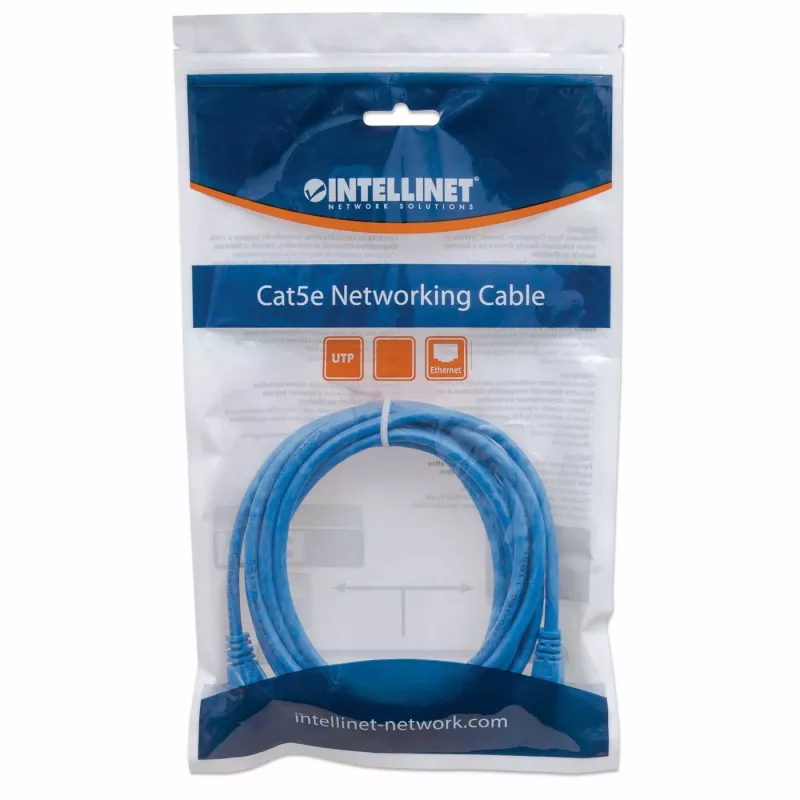 Intellinet tīkla vads, Cat6, 2m, zils, CCA, U/UTP, PVC, RJ45, zeltīti kontakti, aizsargāts, ar boot, mūža garantija