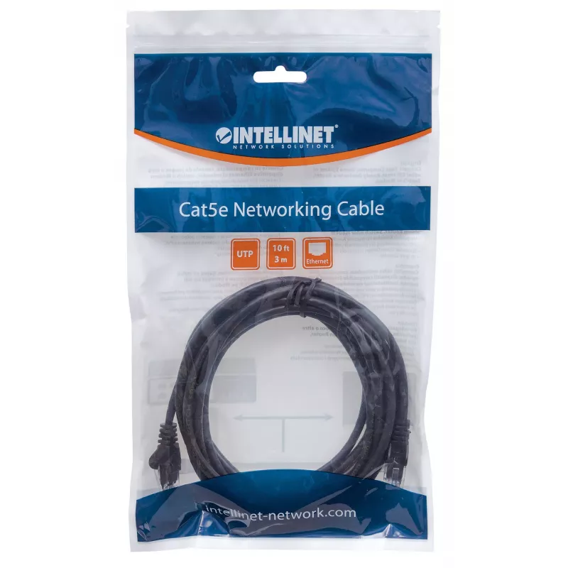 Intellinet tīkla vads, Cat6, 1,5 m, melns, CCA, U/UTP, PVC, RJ45, apzeltīti kontakti, aizsargāts pret aizķeršanos, ar gumijas uzmavu, mūža garantija