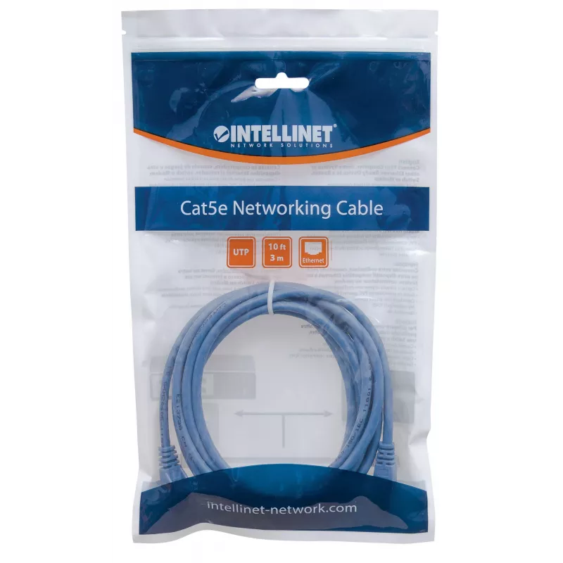Intellinet tīkla vads Cat6, 1,5 m, zils, CCA, U/UTP, PVC, RJ45, zeltīti kontakti, aizsargapvalks, mūža garantija