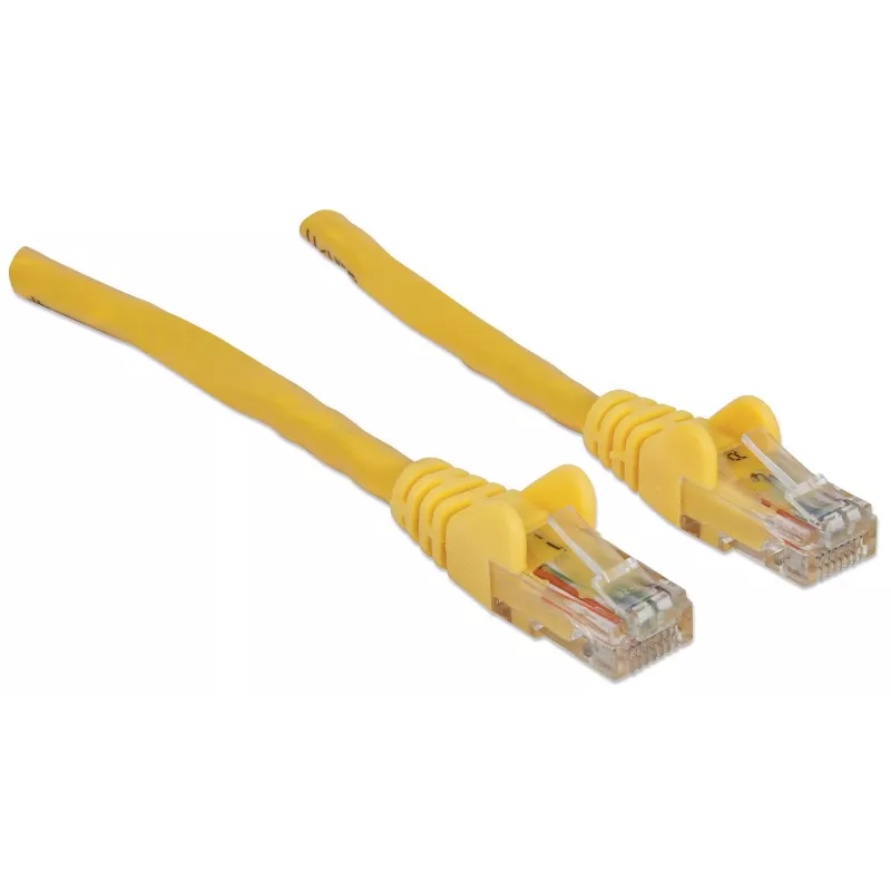 Intellinet tīkla vads, Cat6, 1m, Dzeltens, CCA, U/UTP, PVC, RJ45, apzeltīti kontakti, bezāķa, ar aizsargvāciņu, mūža garantija