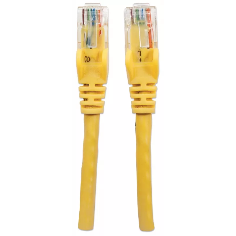 Intellinet tīkla vads, Cat6, 1m, Dzeltens, CCA, U/UTP, PVC, RJ45, apzeltīti kontakti, bezāķa, ar aizsargvāciņu, mūža garantija