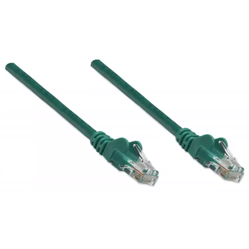 Intellinet tīkla savienojuma kabelis, Cat5e, 3m, Zaļš, CCA, U/UTP, PVC, RJ45, apzeltīti kontakti, aizsargvāciņš, ar aizsargpogu, mūža garantija