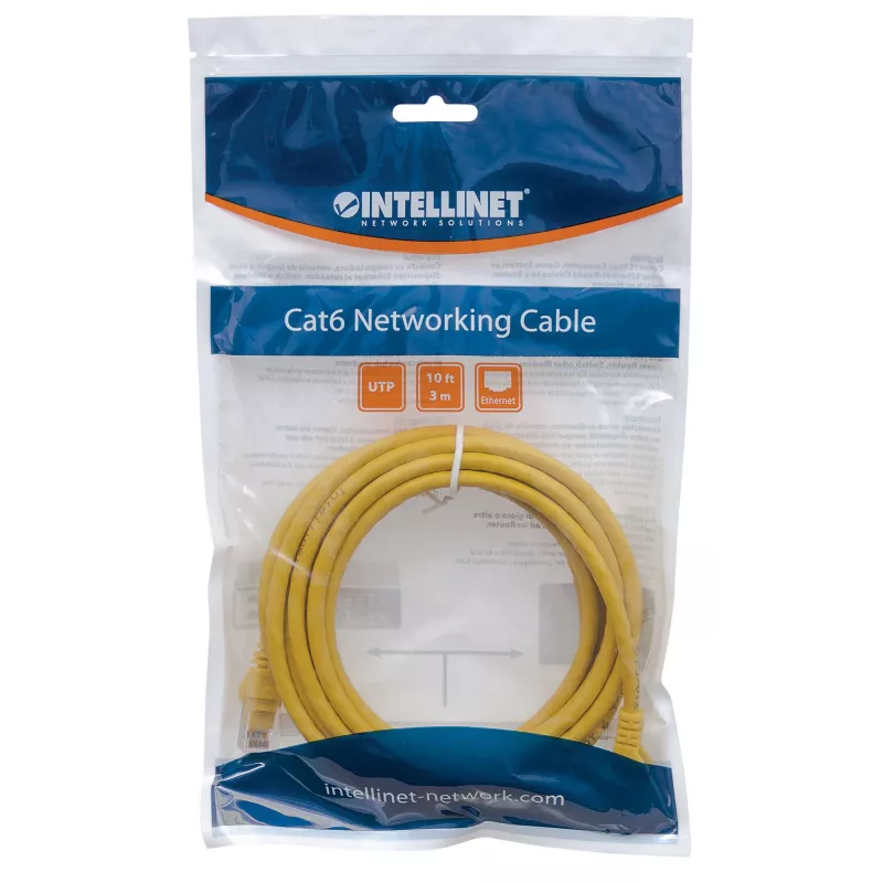 Intellinet tīkla vads, Cat6, 0,5 m, dzeltens, CCA, U/UTP, PVC, RJ45, apzeltīti kontakti, bezķēdes, ar aizsargvāciņu, mūža garantija