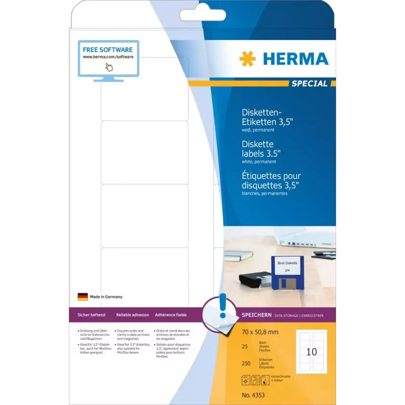 Pašlīmējošās printera uzlīmes HERMA Disku uzlīmes 3,5 collas