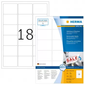Noņemamās uzlīmes HERMA A4 63.5x46.6 mm 1800 gab.