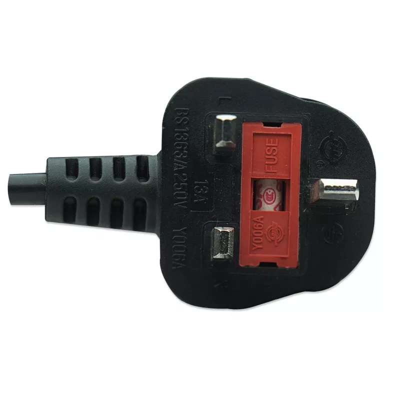 Manhattan Mains strāvas vads, UK 3-pin spraudnis uz C7 sievišķo (astotnieks), 1.8m, 13A, Melns, Mūža garantija