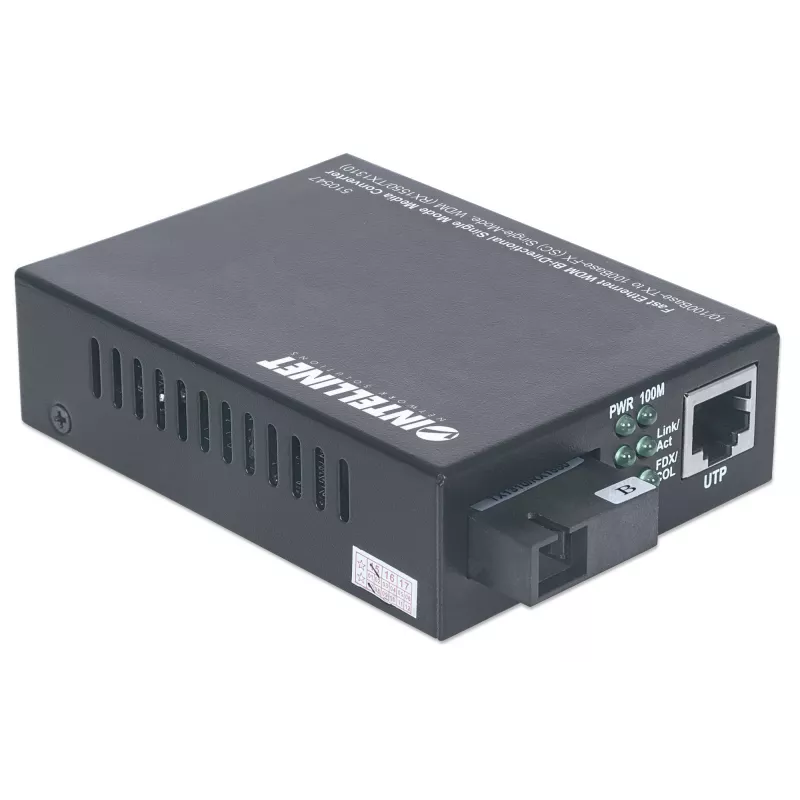 Intellinet Fast Ethernet WDM vienmodas mediju pārveidotājs, 10/100Base-Tx uz 100Base-Fx (SC), 20 km, WDM (Rx1550/Tx1310)