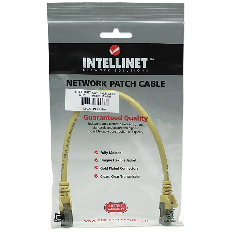 Intellinet tīkla vads, Cat6A, 30m, Dzeltens, Varš, S/FTP, LSOH / LSZH, PVC, RJ45, Zeltīti kontakti, Bezķēdes, Ar aizsargu, Mūža garantija