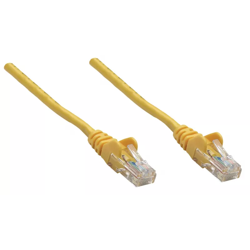 Intellinet tīkla savienojuma kabelis, Cat6, 0,25 m, dzeltens, CCA, U/UTP, PVC, RJ45, apzeltīti kontakti, bez aizķeršanās, ar aizsargvāciņu, mūža garantija