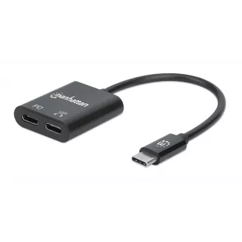 Manhattan USB-C Audio Adapter ar USB-C (Power Delivery), Melns, 480 Mbps (USB 2.0), Kabelis 11 cm, Power Delivery līdz 60 W, Trīs gadu garantija