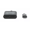 Manhattan USB-C Audio Adapter ar USB-C (Power Delivery), Melns, 480 Mbps (USB 2.0), Kabelis 11 cm, Power Delivery līdz 60 W, Trīs gadu garantija
