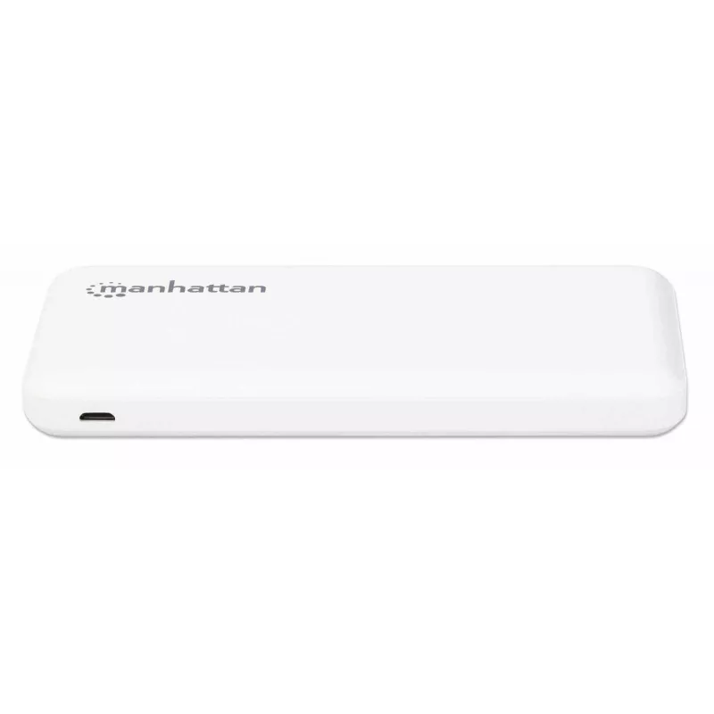 Manhattan Power Bank 10000 mAh, 2x USB-A (2.1A un 1A), USB-C un Micro-USB ieeja, balts