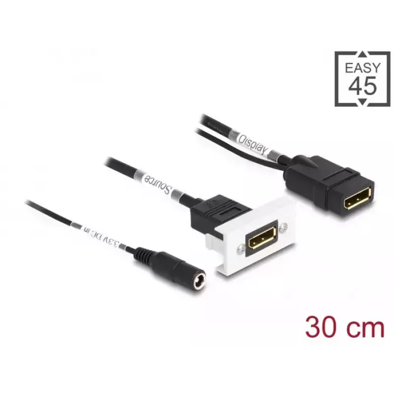 DeLOCK Easy 45 DisplayPort 4K 60 Hz modulis ar līdzstrāvas pieslēgumu 2,1 x 5,5 mm