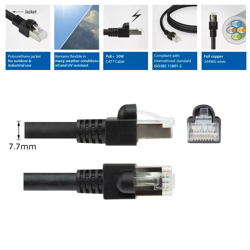 ACT Black 0,5 m S/FTP CAT7 PUR elastīgais patch kabelis ar RJ45 savienotājiem (saderīgs ar CAT6A)
