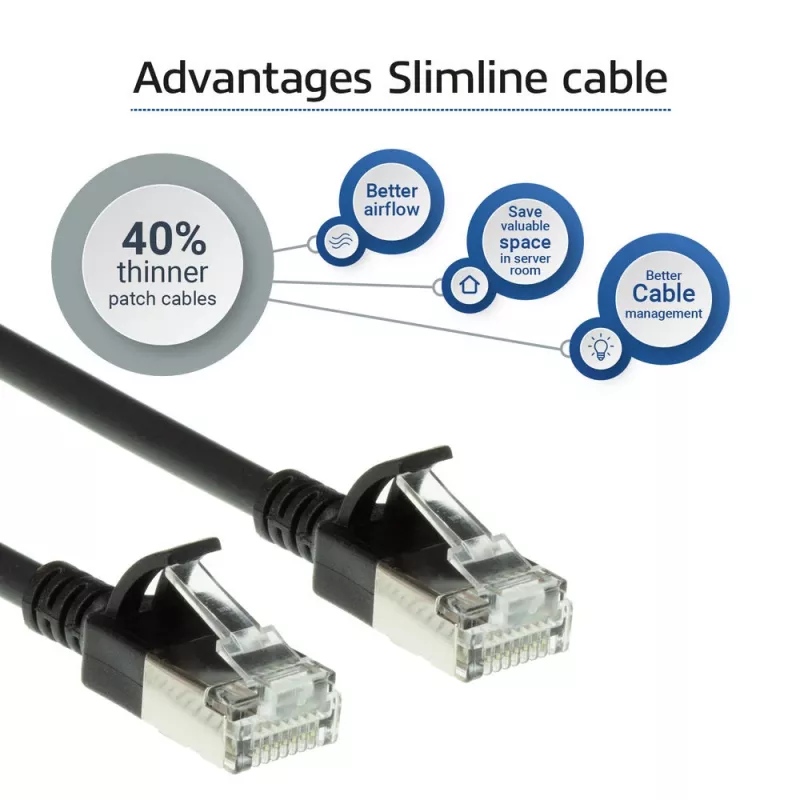ACT Black 10 metru LSZH U/FTP CAT6A datacentra plāns lēciena kabelis ar RJ45 savienotājiem