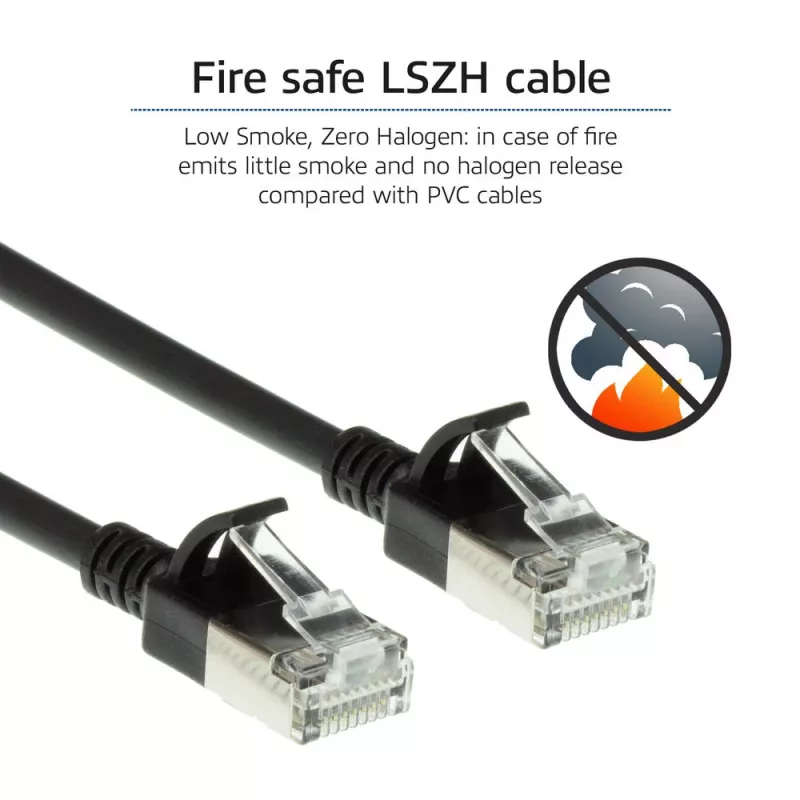 ACT Black 10 metru LSZH U/FTP CAT6A datacentra plāns lēciena kabelis ar RJ45 savienotājiem