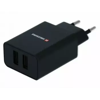 Lādētājs SWISSTEN Travel Charger SW-21A105W-BK, 2×USB, 2.1A uz portu (10.5W kopā)