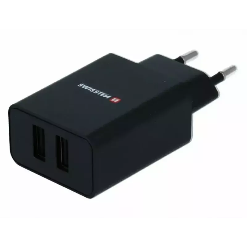 Lādētājs SWISSTEN Travel Charger SW-21A105W-BK, 2×USB, 2.1A uz portu (10.5W kopā)