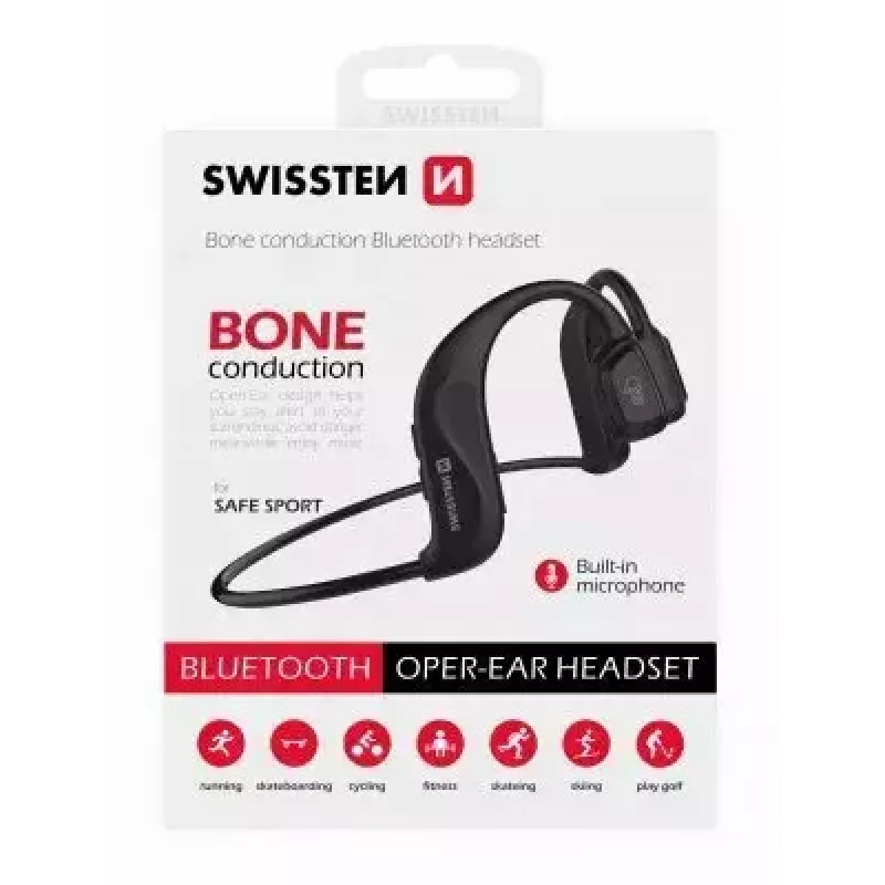 Austiņas Swissten Bone Conduction Bluetooth V5.0 Melnas