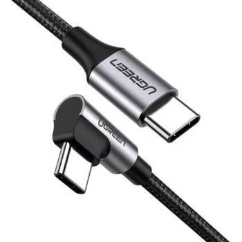 Ugreen 50123 USB-C kabelis 1 m, 90° leņķa savienotājs, melns/sudrabs