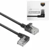 ACT Black 2 m U/UTP CAT6A LSZH plānā savienojuma kabelis ar RJ45 savienotājiem 90° leņķī pa kreisi un taisnu