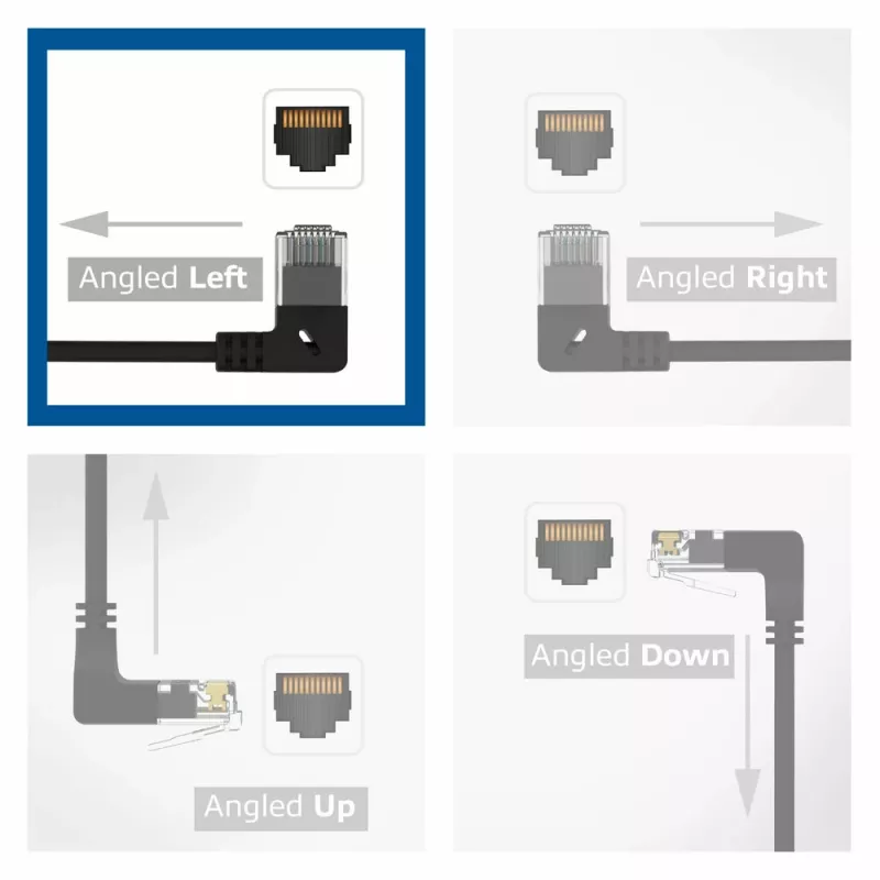 ACT Black 5 m U/UTP CAT6A LSZH Slimline patch vads ar RJ45 savienotājiem 90° leņķī pa kreisi uz taisnu