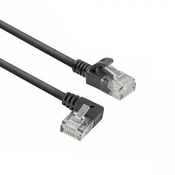ACT Black 1.5 m U/UTP CAT6A LSZH plāns savienojuma kabelis ar RJ45 savienotājiem 90° leņķī pa kreisi uz taisnu