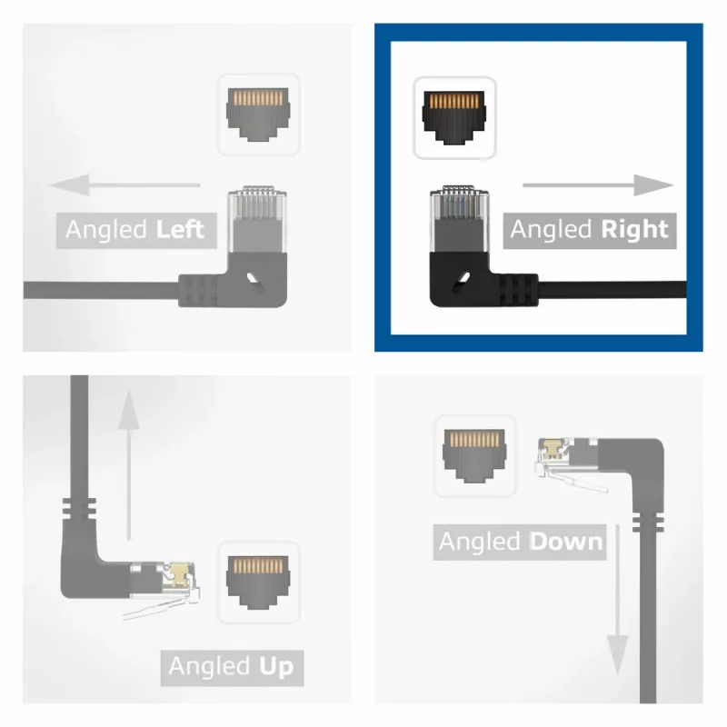 ACT Black 1m Cat6A U/UTP LSZH Slimline patch kabelis ar RJ45 90° leņķa labo un taisno savienotāju