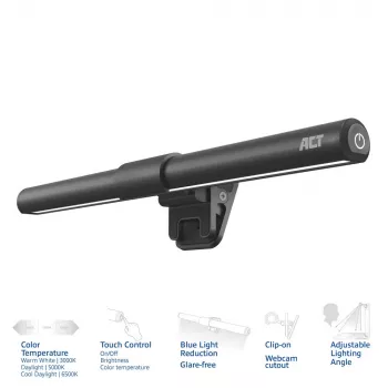 ACT AC8050 Clip-on LED gaismas josla klēpjdatoram, regulējama, USB barošana