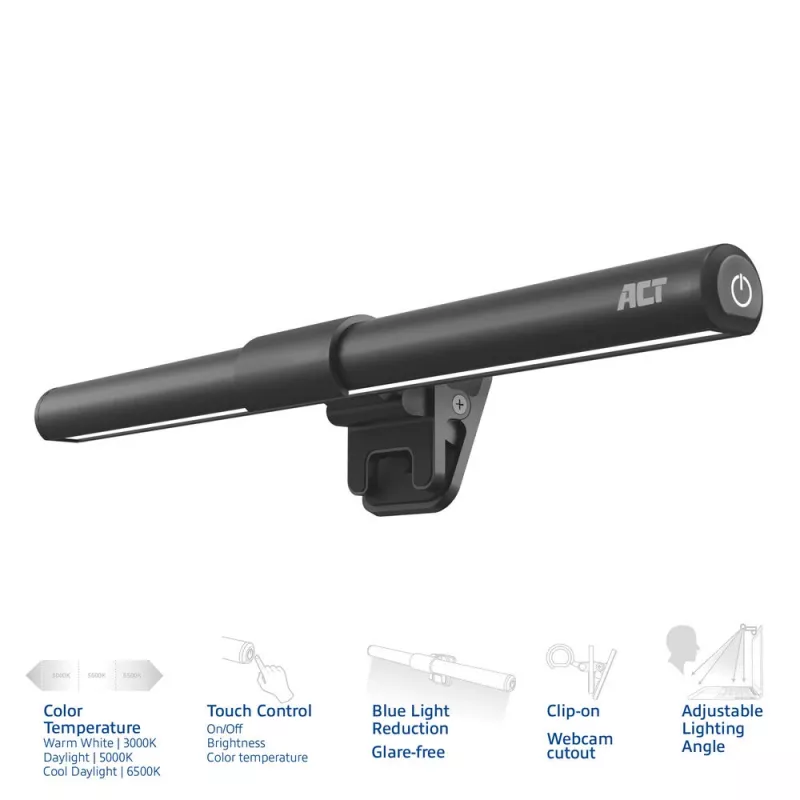 ACT AC8050 Clip-on LED gaismas josla klēpjdatoram, regulējama, USB barošana