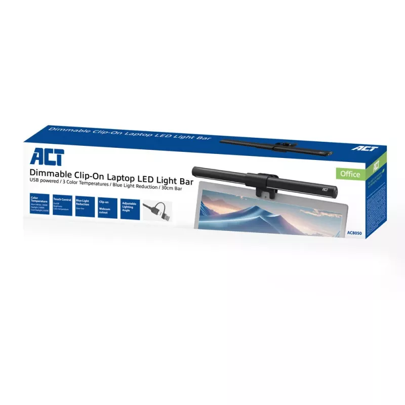 ACT AC8050 Clip-on LED gaismas josla klēpjdatoram, regulējama, USB barošana