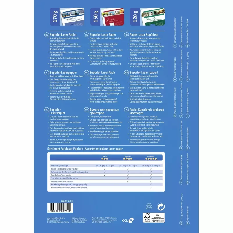 Fotopapīrs A4 Avery Premium Colour Laser 170 g/m² Spīdīgs Balts 1298