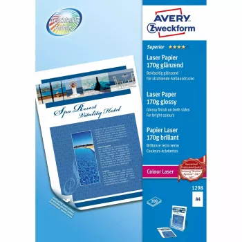 Fotopapīrs A4 Avery Premium Colour Laser 170 g/m² Spīdīgs Balts 1298