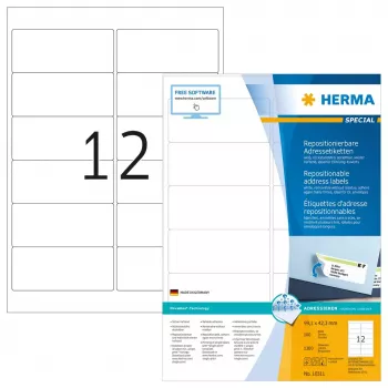 Adrešu uzlīmes HERMA Repositionable A4 99,1x42,3 mm 1200 gab.