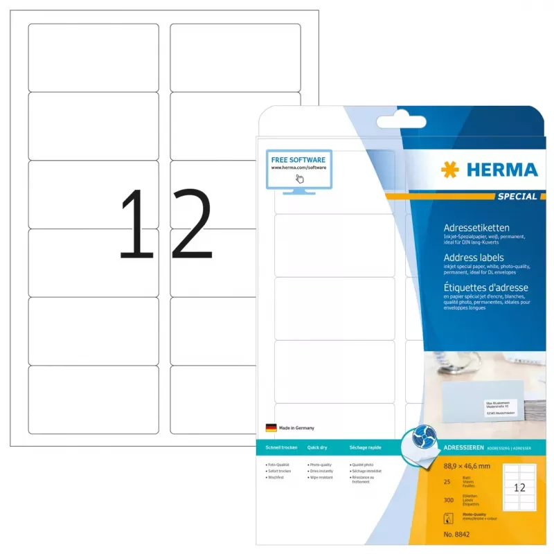 Inkžeta adrešu etiķetes HERMA 8842