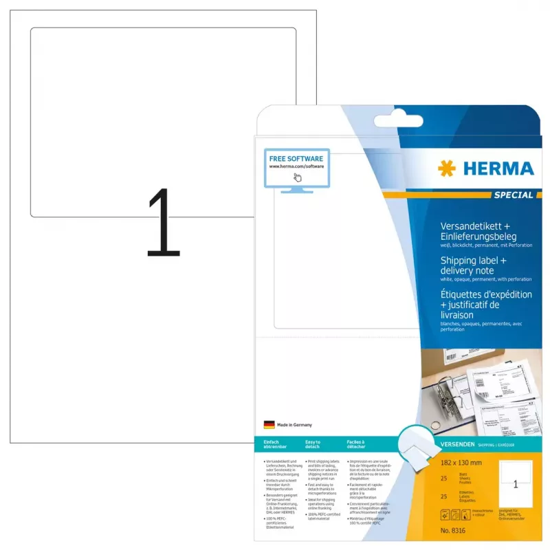 Nosūtīšanas etiķete + piegādes pavadzīme HERMA 8316