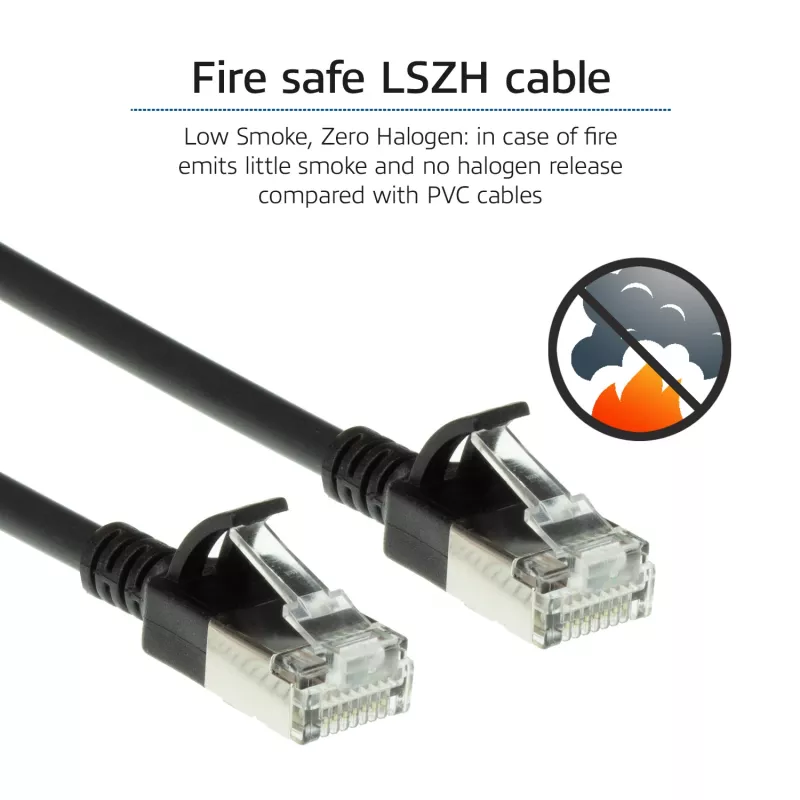 ACT Black 1 m LSZH U/FTP CAT6A datacenter plānais savienojuma kabelis ar RJ45 savienotājiem