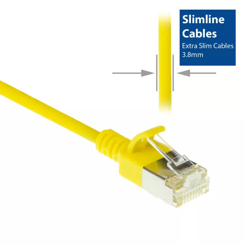 ACT Yellow 10 m LSZH U/FTP CAT6A plānais līdzens datu centra kabelis ar aizsargātiem RJ45 savienotājiem