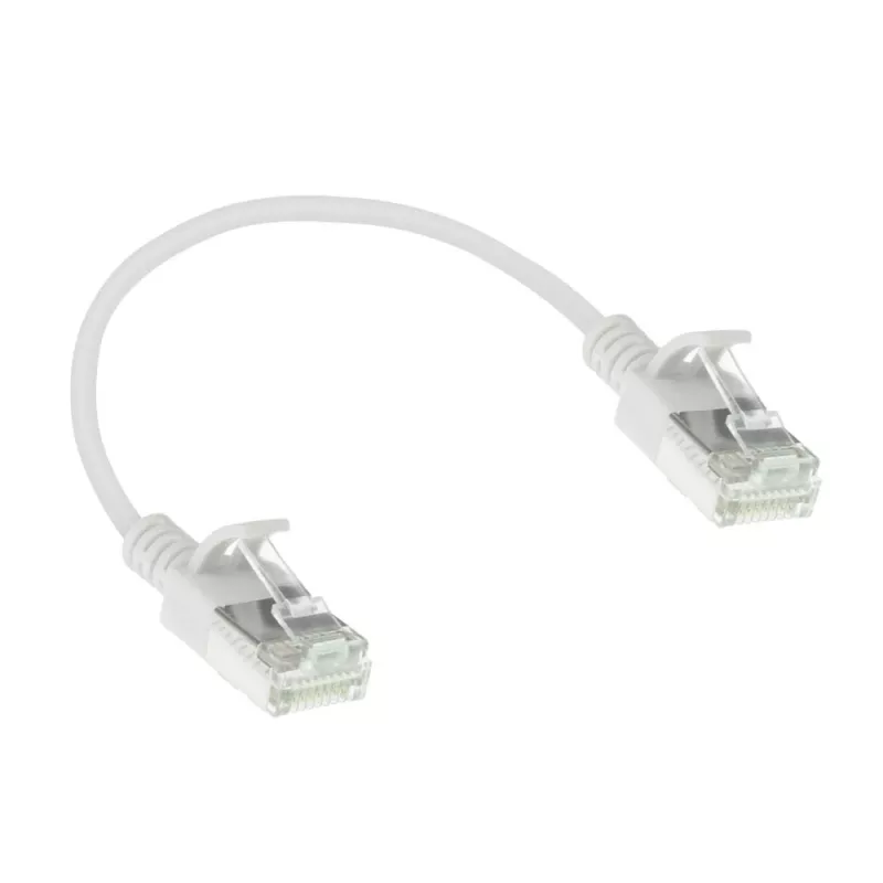 ACT White 0.5 m LSZH U/FTP CAT6A datacentra plānā lēciena kabelis, nesprāgstošs, ar RJ45 savienotājiem