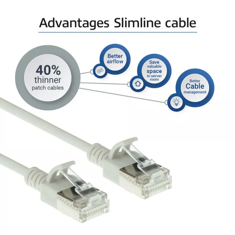 ACT Pelēks 0,15 m LSZH U/FTP CAT6A datacentra plānais lēciena kabelis ar aizsargātiem RJ45 savienotājiem