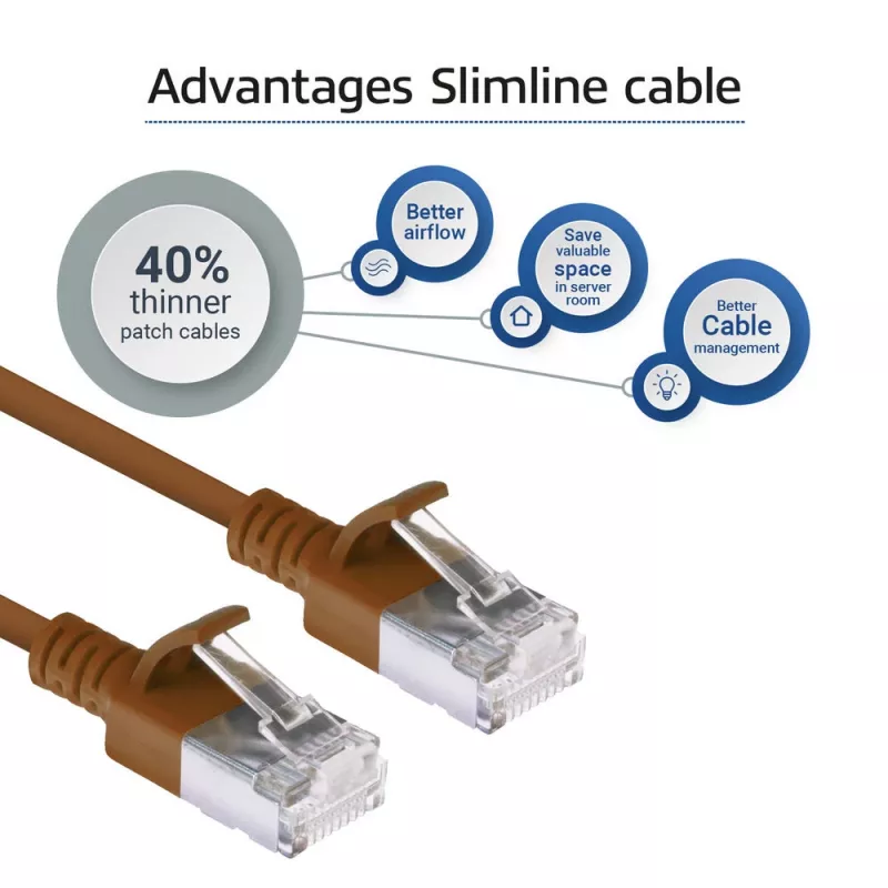 ACT Brown 1 m LSZH U/FTP CAT6A datacenter plānais lēciena kabelis ar RJ45 savienotājiem