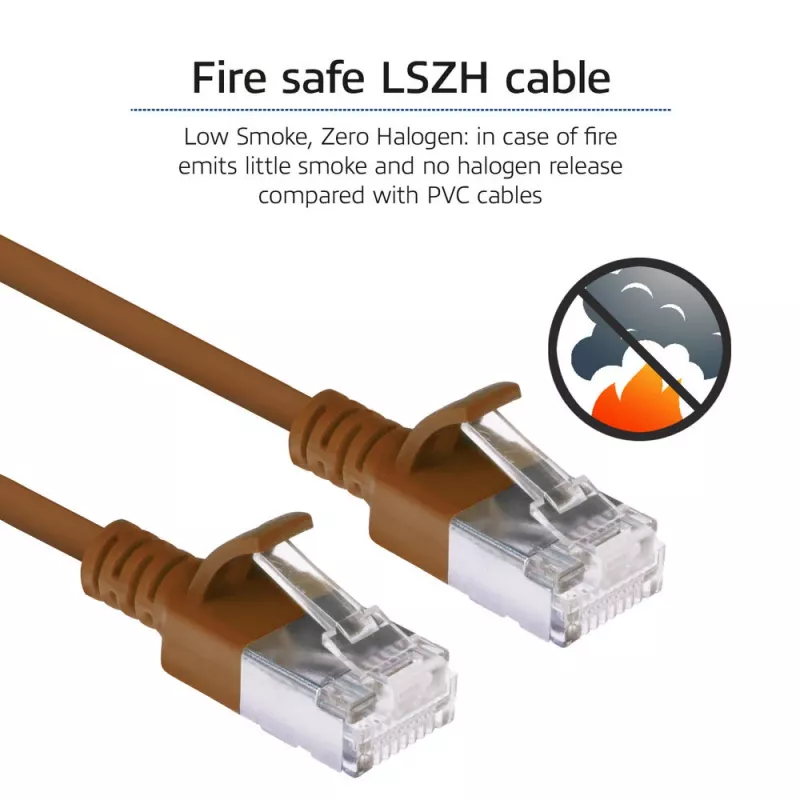 ACT Brown 1 m LSZH U/FTP CAT6A datacenter plānais lēciena kabelis ar RJ45 savienotājiem